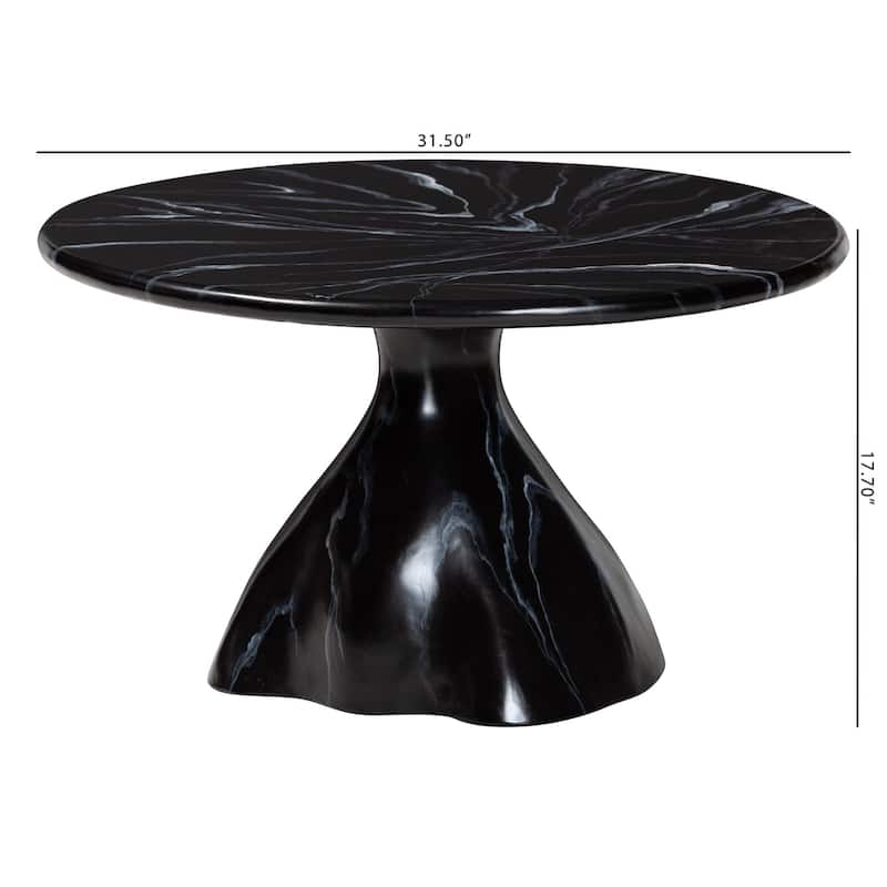 Aponi Marbled Resin Coffee Table - Sculptural Center Table with Round Top and Pedestal Base, Modern Contemporary Furniture
