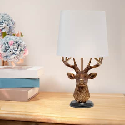 Rustic Antler Deer Table Lamp with Tapered Shade - 17.25" - Bronze and White