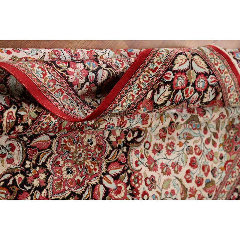 Floral Qum Persian Rug Traditional Handmade Silk Carpet - 4'6"x 7'0"