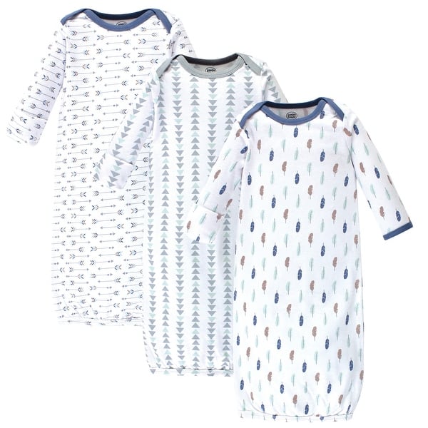 slide 1 of 1, Luvable Friends Baby Boy Cotton Long-Sleeve Gowns 3pk, Boy Feathers 0-6 Months - Boy Feathers