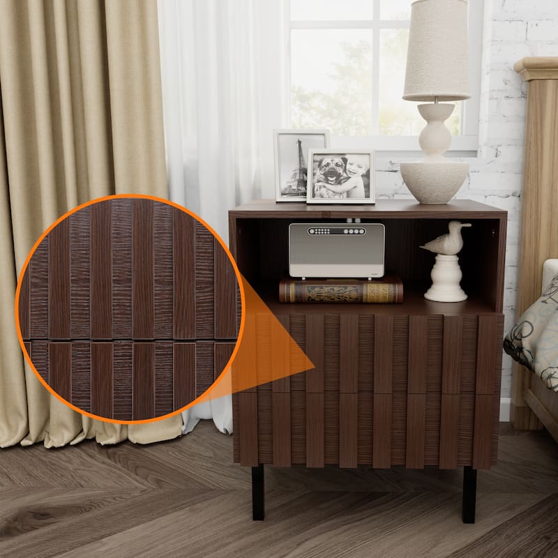 Mid Century Woodgrain Nightstand Pair 2 Drawers Bedside Table