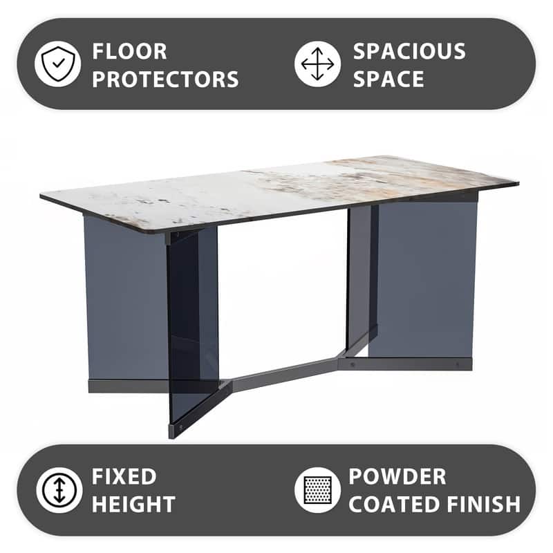 Oryn Sintered Stone/Glass Modern Rectangular Dining Table with Stainless Steel Base for Home Kitchens and Dining Rooms