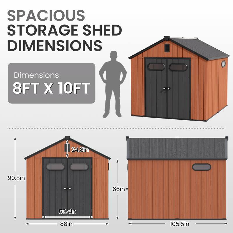 8' x 8' / 8' x 10'/ 8' x 12' Outdoor Storage Shed with Lockable Double Doors for Garden, Backyard, Patio