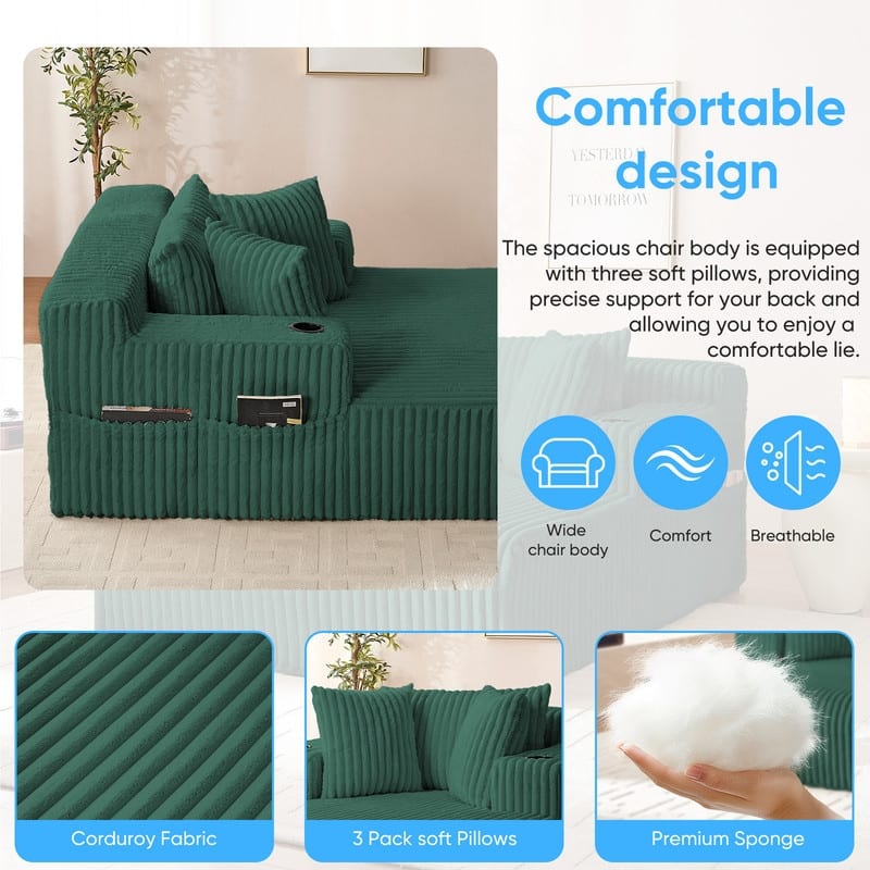 Mixoy Corduroy 51"Chaise Lounge 1-Seater Sofa Chair With Storage