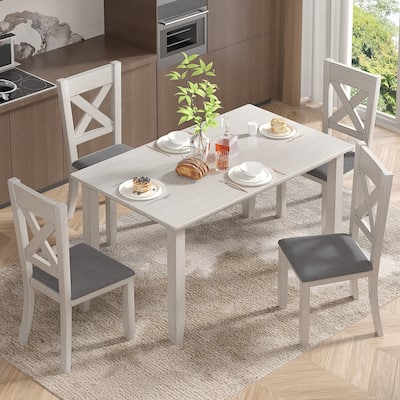 Farmhouse Wooden Dining Room Set, Solid Oak Wood Dining Table and Chairs Set