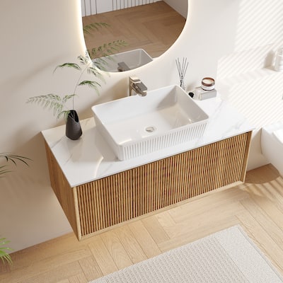 Modern 35.4" Single Bathroom Vanities,Floating Vanitiy with White Table top