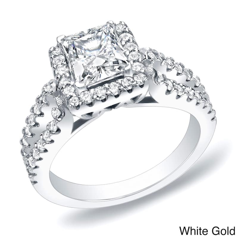 Auriya 14k Gold 1 3/4ctw Princess-cut Halo Diamond Engagement Ring - White - 4