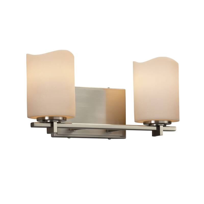 Justice Design CandleAria Era 2-light Brushed Nickel Bath Bar, Cream Cylinder - Melted Rim Shade - Brushed Nickel