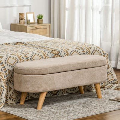 HOMCOM Storage Ottoman Bench, 43.3" Teddy Fleece Upholstered End of Bed Bench with Wood Legs and Padded Seat