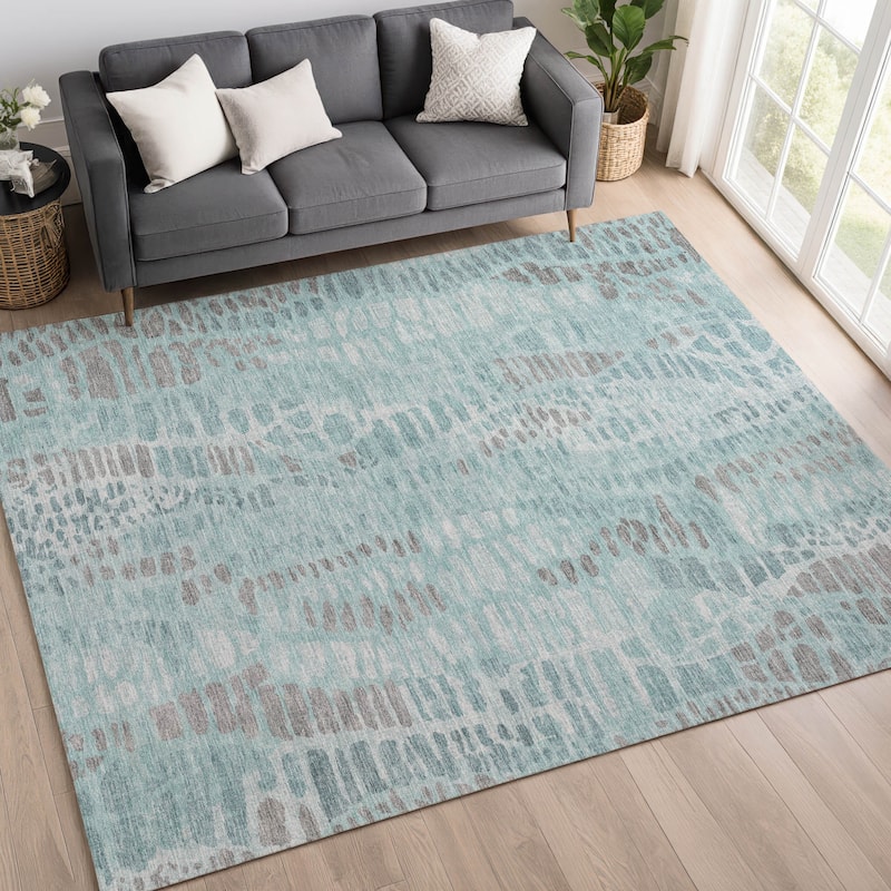Machine Washable Indoor/ Outdoor Modern Imprints Chantille Rug