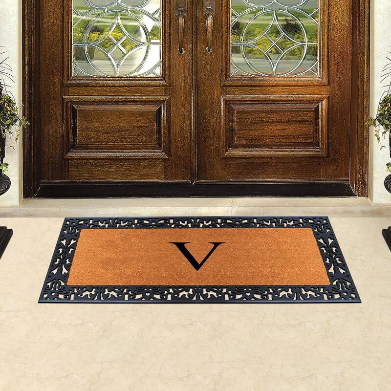 A1HC Rubber and Coir Paisley Border Heavy Duty Non-Slip Durable Double Door Monogrammed Doormat 30"X60", Black