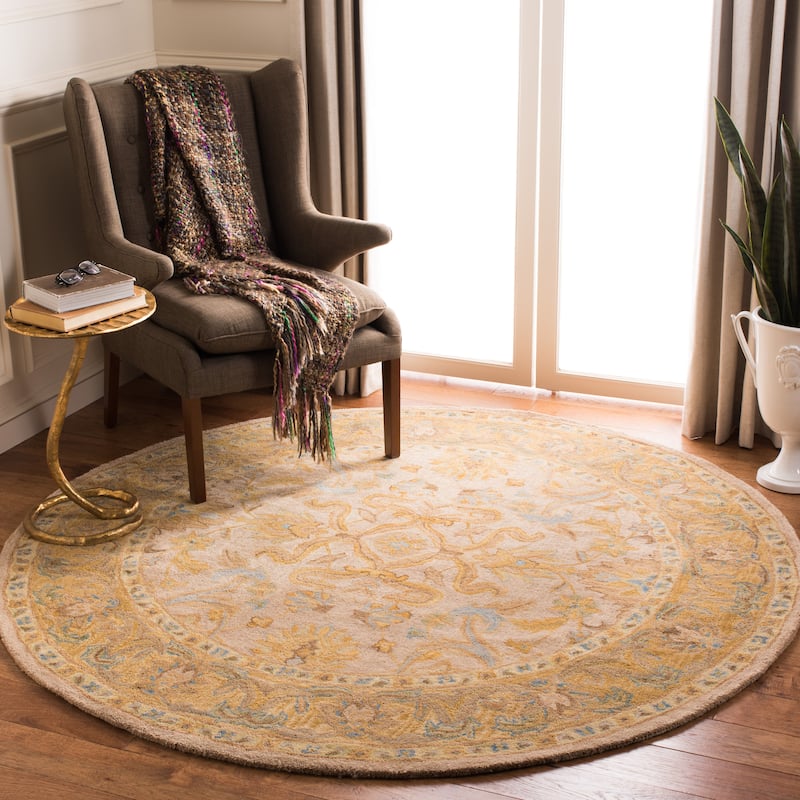 SAFAVIEH Handmade Anatolia Nuala Traditional Oriental Hand-spun Wool Rug - 6' Round - Ivory/Brown