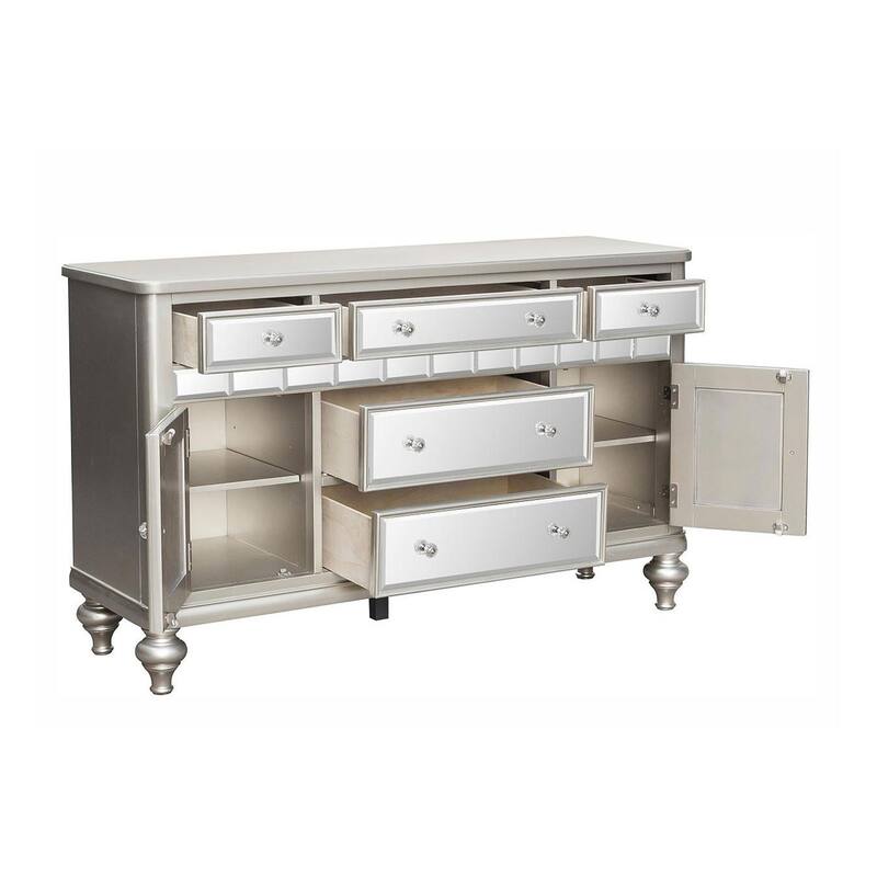 Jomo Sideboard Buffet Console, Mirror Front, 5 Drawers Silver, 57 Inch
