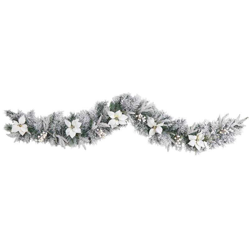 Christmas Garland 6Ft with Warm White Lights - Holiday Decor, Berry Accents, Artificial Evergreen - 72