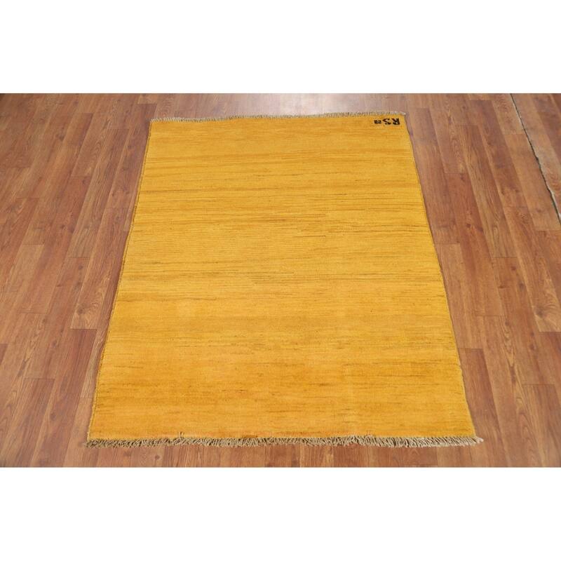 Yellow Gabbeh Oriental Foyer Rug Hand-Knotted Wool Carpet - 3'3"x 3'10"