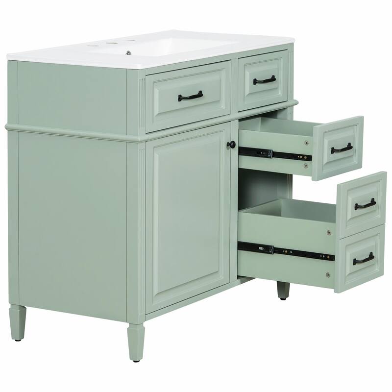 36-Inch Bathroom Vanity with Ceramic Sink Top, Solid Wood Frame and MDF Cabinet