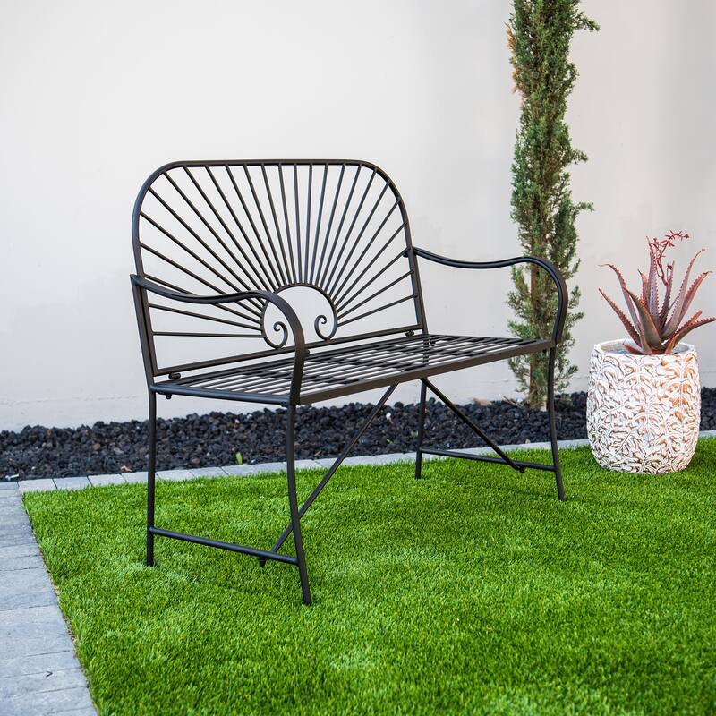 XBrand 44"L Iron Sun-Patterned Seat for Two Indoor/Outdoor Bench
