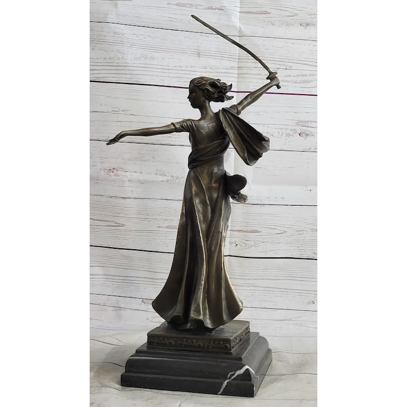 Athena Goddess Female Figure With Sword Bronze Statue Sculpture On Marble Base