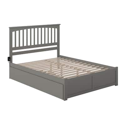 Urban Upmarket Grey Platform Bed - Twin XL Trundle, Footboard, 800lb Capacity, HomeStock