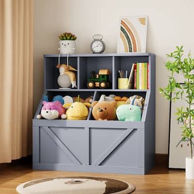 Kids Bookshelf and Toy Storage for Playroom, Bedroom