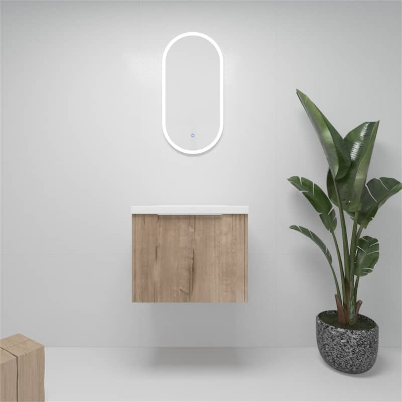 24 Inch Float Mounting Bathroom Cabinet with Sink, Soft Close Doors - Imitative Oak