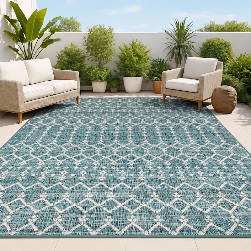 JONATHAN Y Trebol Moroccan Geometric Textured Weave Indoor/Outdoor Area Rug