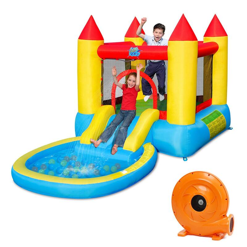 Gymax Inflatable Bounce House Kids Slide Jumping Castle Bouncer w/Pool - See Details - Blue - See Details - Kids