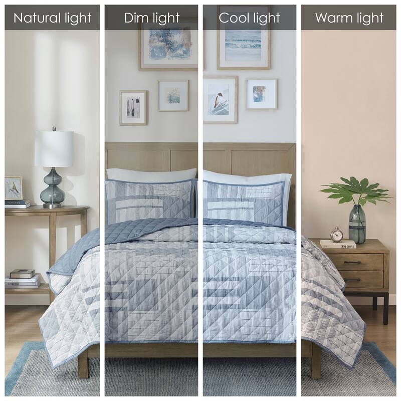 Madison Park Arden 3 Piece Jacquard Patchwork Quilt Set