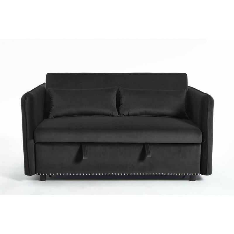55" Velvet Small Loveseat Lounge Couches with 2 Pillows and Reclining Backrest - 2 Seat