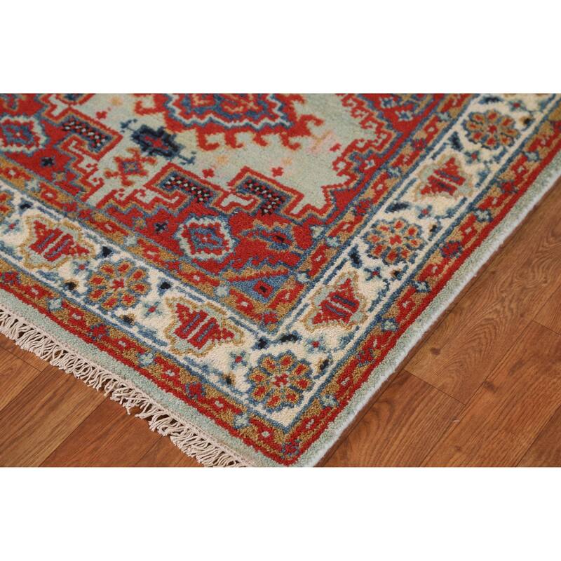 Green Geometric Viss Indian Rug Hand-Knotted Wool Carpet - 2'11" x 5'2"