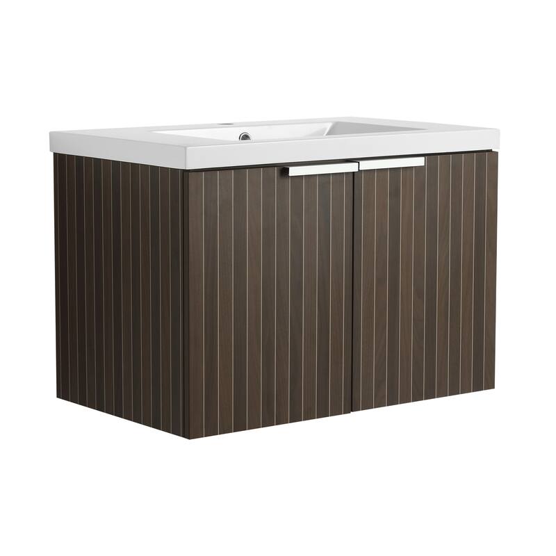 48in Bathroom Vanity with Resin Sink, Soft Close Hinges, 3 Doors, Eco-Friendly Design, Wall-Mounted Floating Cabinet