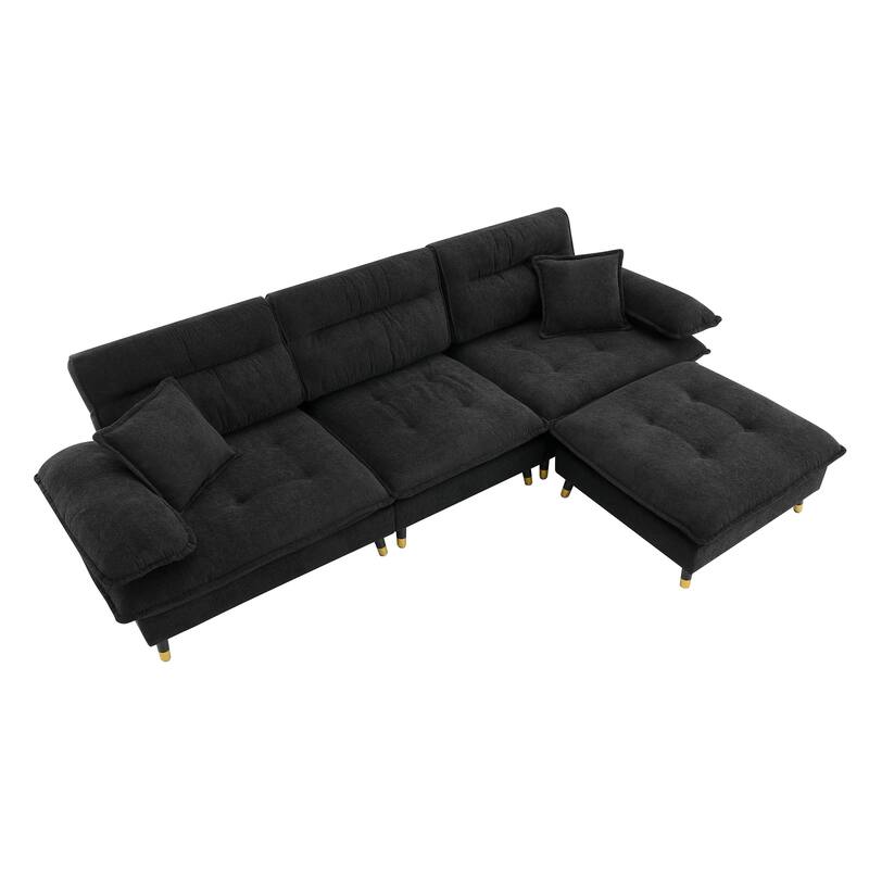 106" L-Shaped 4 Seater Convertible Sectional Sofa with Movable Ottoman, Adjustable Two-Tone Legs for Living Room