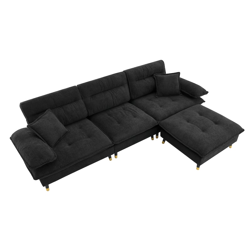 L Shaped Convertible Sectional Sofa, Chenille Tufted Sectional Sofa