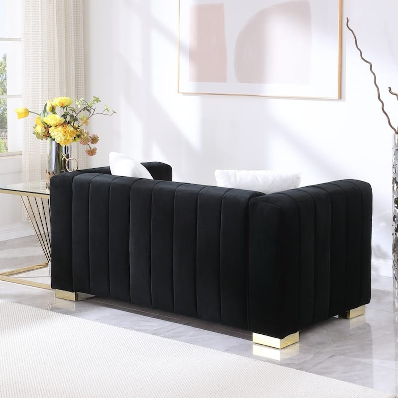 62.6" Modern 2-seater Velvet Channel Loveseat Sofa