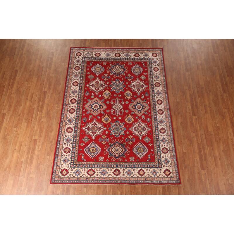 Red Traditional Kazak Area Rug Hand-Knotted Wool Carpet - 6'9" x 9'7"