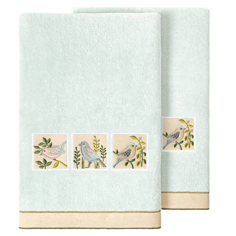 Authentic Hotel and Spa Turkish Cotton Belinda 2PC Embellished Bath Towel Set - Aqua