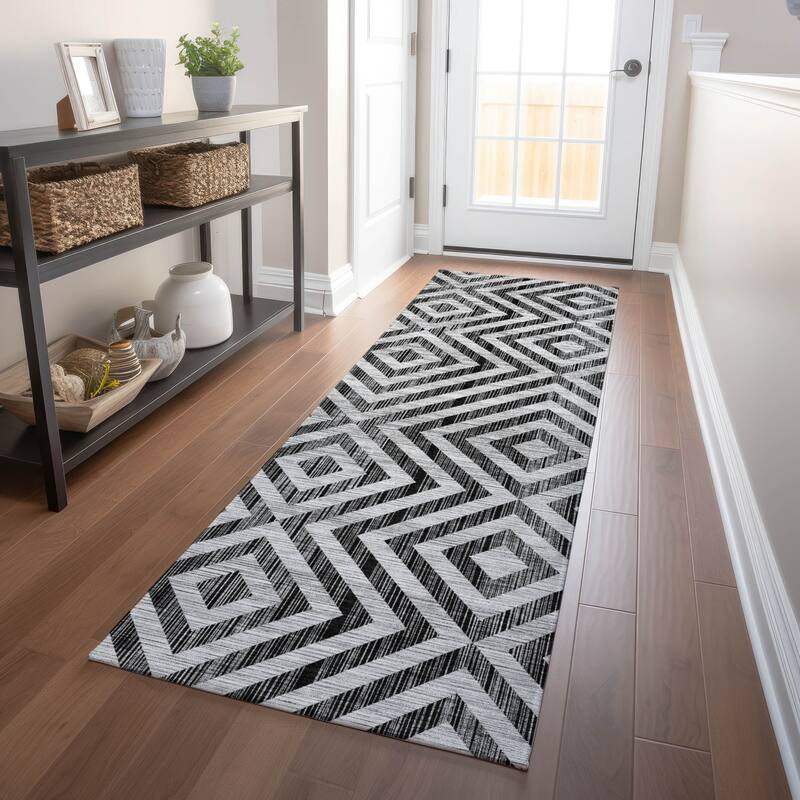 Premium Washable Super Soft Modern Geo Mayfield Rug - Black - 2' 3" x 7' 6" - Runner