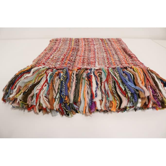 Home&Manor Handcrafted Wool & Cotton Throw Blanket Festival Thread