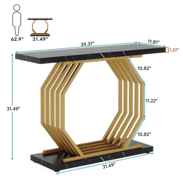 dimension image slide 1 of 2, Modern Gold Console Table, Faux Marble Entryway Table Sofa Table, 40 Inch Modern Accent Table for Living Room