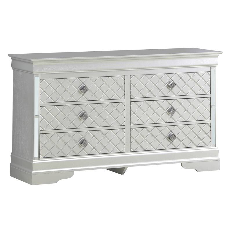 Embossed 6-Drawer Wooden Dresser - 59" - Silver Champagne