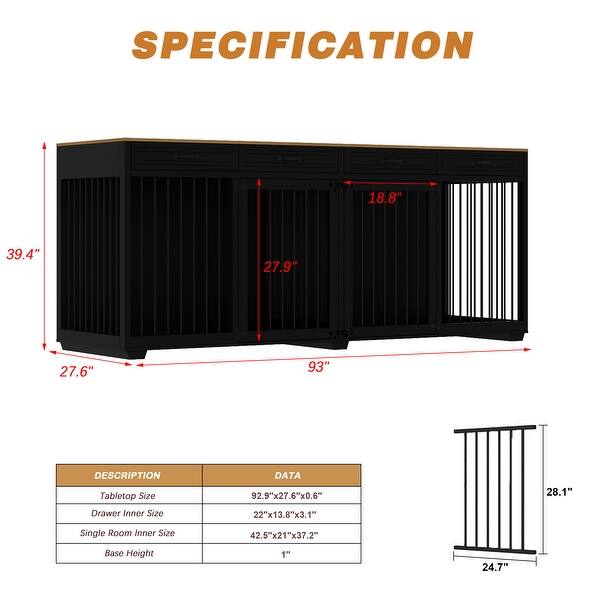 Wooden Dog Crate Kennel with 4 Drawers,Divides for 2 Large Dogs Indoor