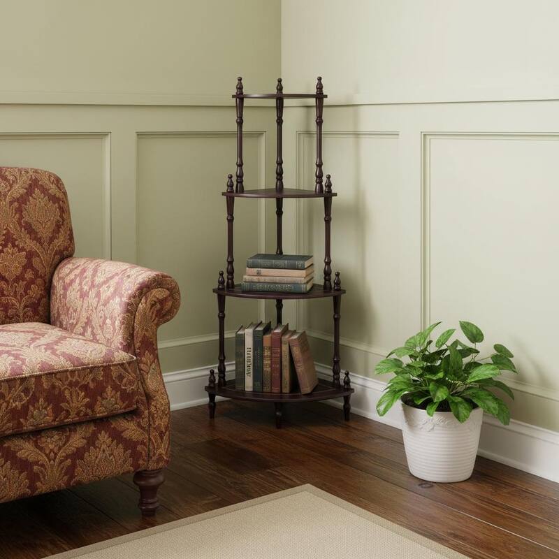 HomeRoots 39" Brown Wood Four Tier Corner Bookcase - 14.50 in. x 39.00 in. x 20.00 in.