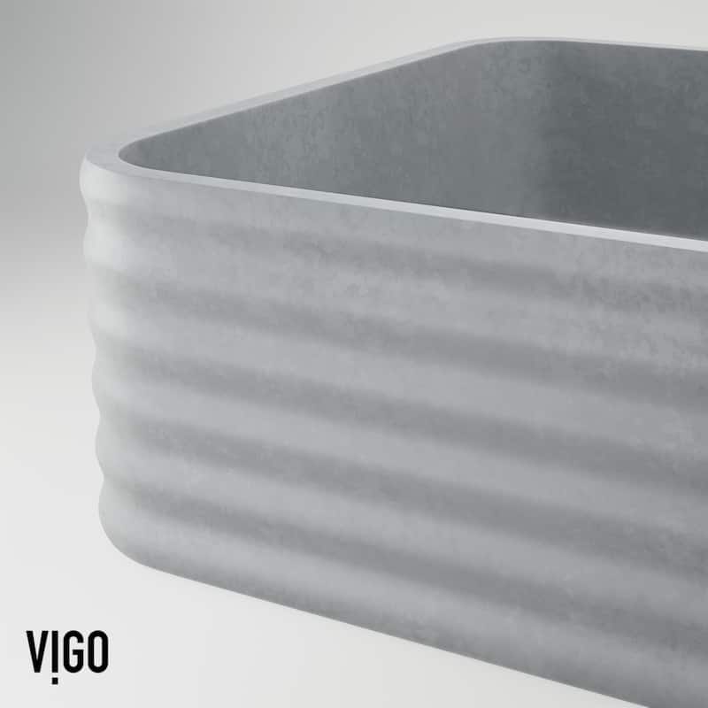 VIGO Cadman 21"L x 14"W Concrete Vessel Sink and Apollo 12"H Faucet Set