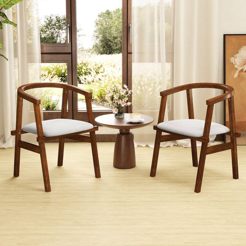 Walnut Rubber Wood Beige Fabric Dining Chairs Set of 2 with Support - 23" L × 21.5" W × 29.5" H