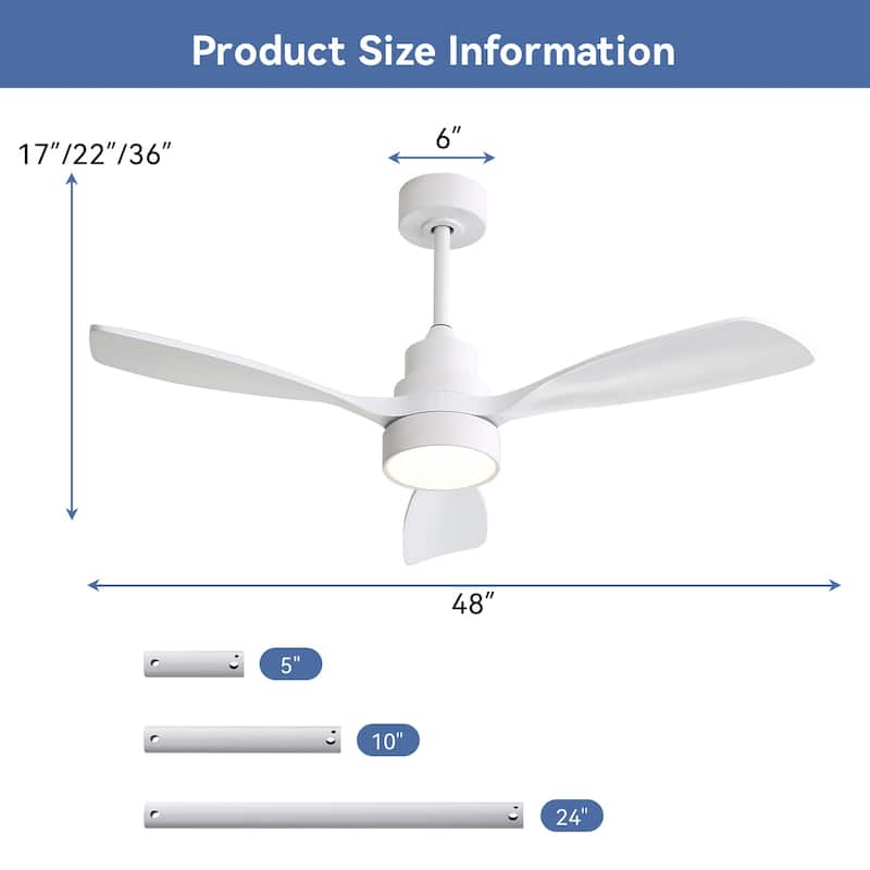 Sofucor 48 Inch Ceiling Fan with Light and Remote,Solid Wood Blades Low Profile,Smart Optional Work with Alexa/Google/App