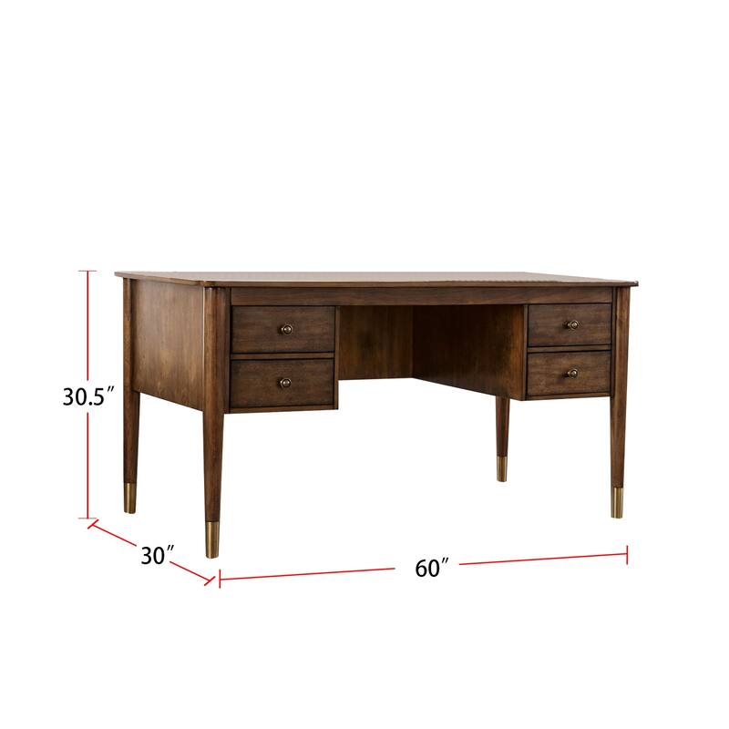 Metal and Wood Writing Desk in Antique Oak Finish
