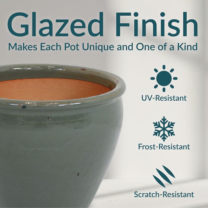 Sunnydaze Chalet High-Fired Glazed Ceramic Planter - 15-Inch - Resistant - Gray
