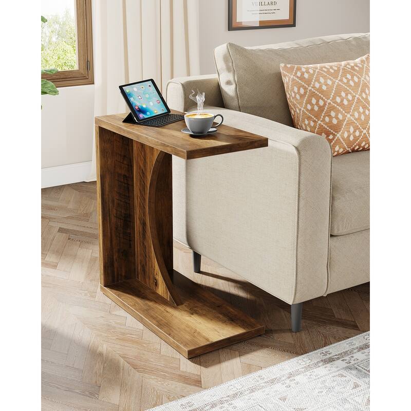 C-Shaped End Table for Couch, Side Table for Small Space