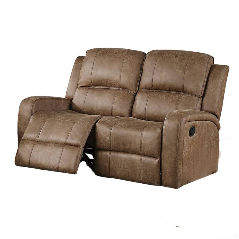 Charles Manual Recliner Loveseat, Chestnut Brown Faux Leather, 55 Inch