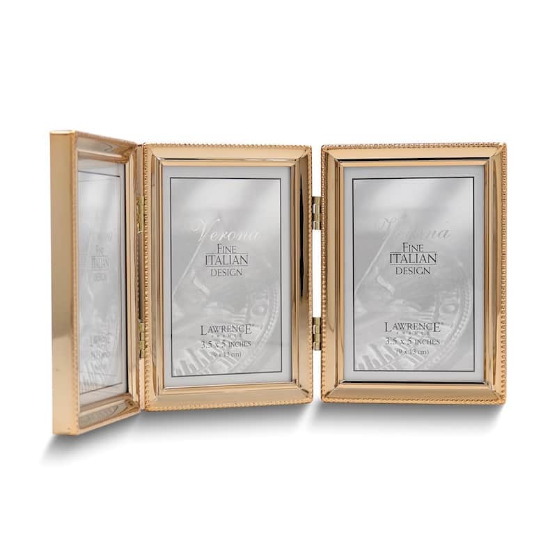 Curata Gold-Tone Portrait Hinged Polished Beaded 3x5 Triple Photo Frame